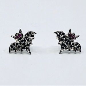 Sterling Silver Bat earring with Red eye